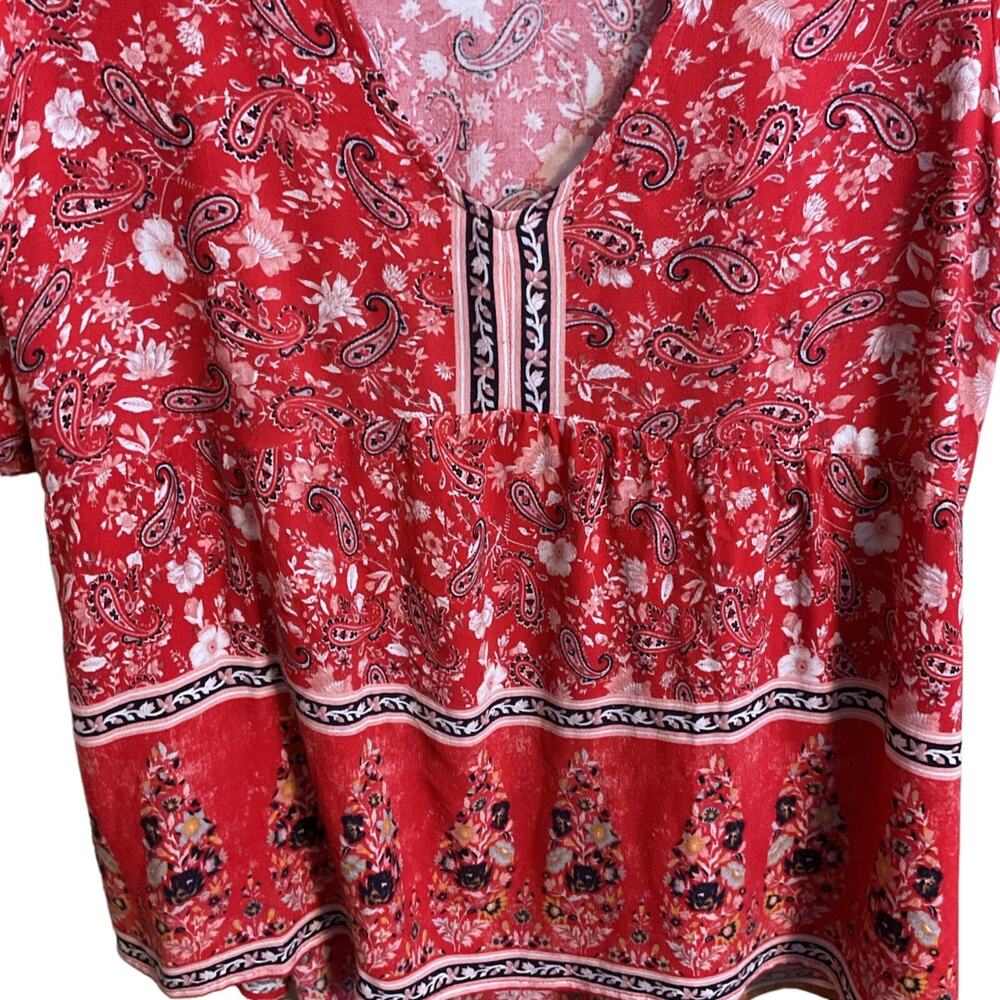 KNOX ROSE Blouse Women's Size S Red Multi-Floral Paisley Print Relaxed Fit Boho - Picture 3 of 9